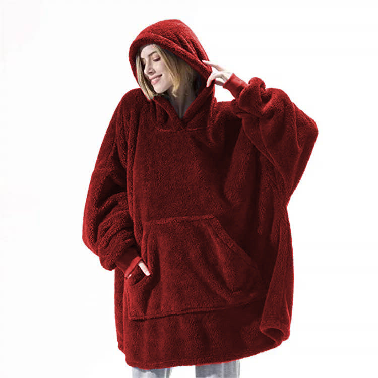 Oversized Fleece Hoodie With Big Pocket, Thick Double-Sided