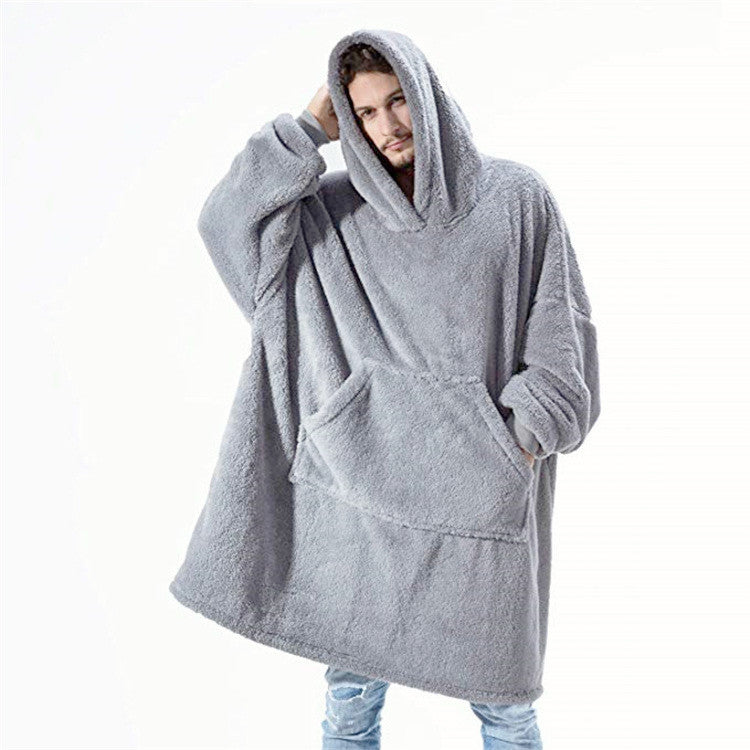 Oversized Fleece Hoodie With Big Pocket, Thick Double-Sided