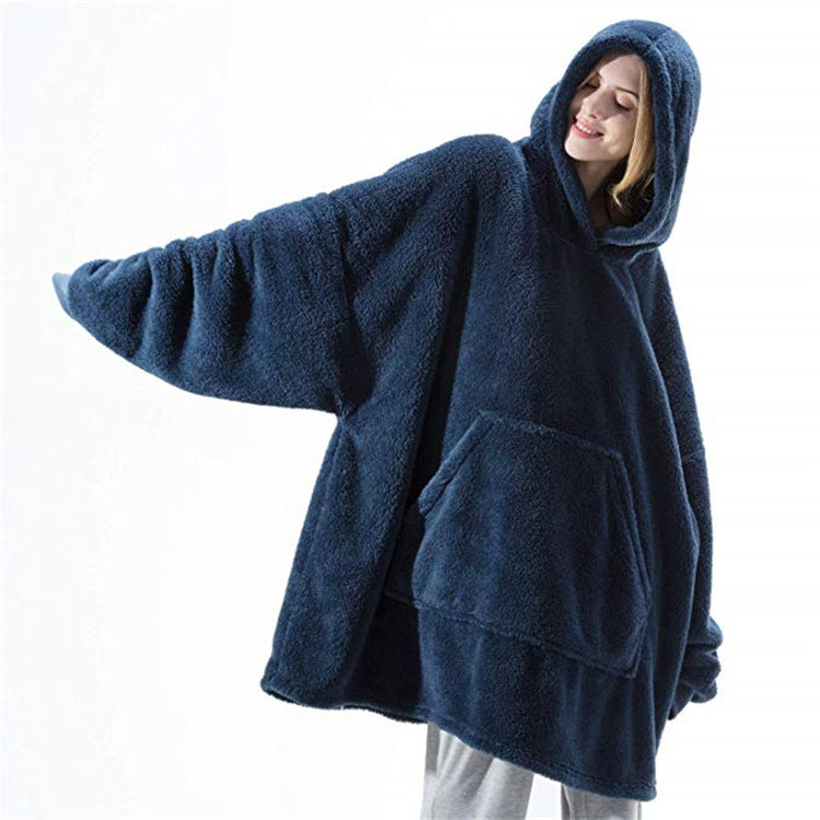 Oversized Fleece Hoodie With Big Pocket, Thick Double-Sided