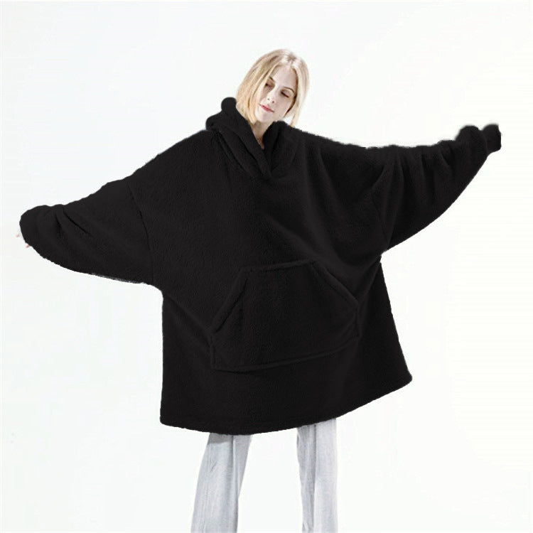 Oversized Fleece Hoodie With Big Pocket, Thick Double-Sided