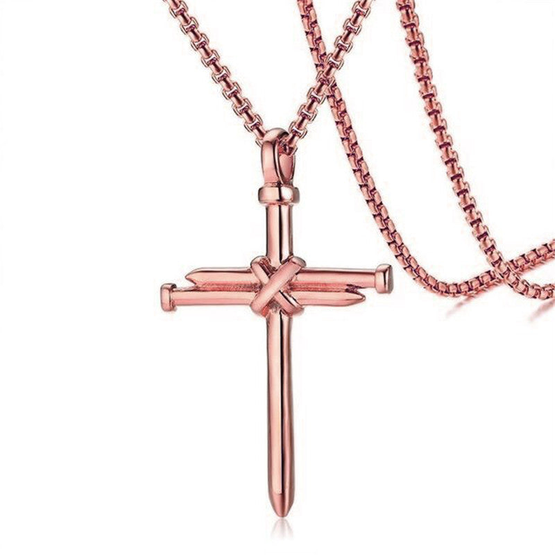 Men's Stainless Steel Nail Cross Pendant Necklace with Chain