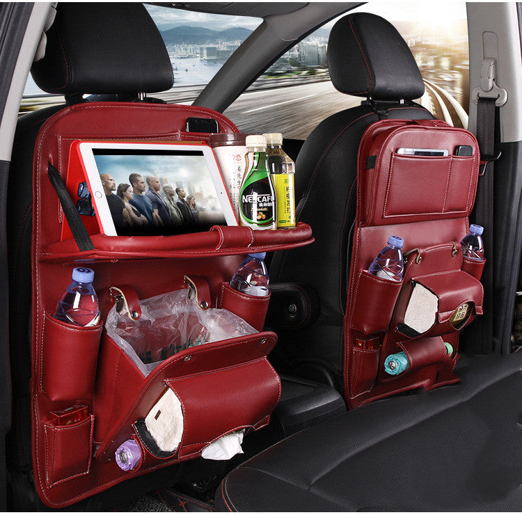 PU Leather Car Seat Back Storage Bag With Multiple Pockets