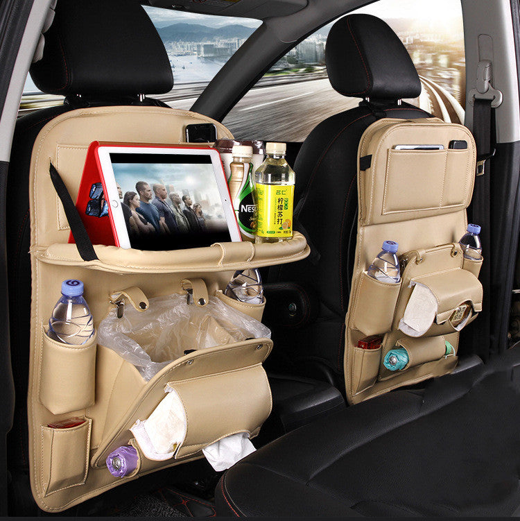 PU Leather Car Seat Back Storage Bag With Multiple Pockets