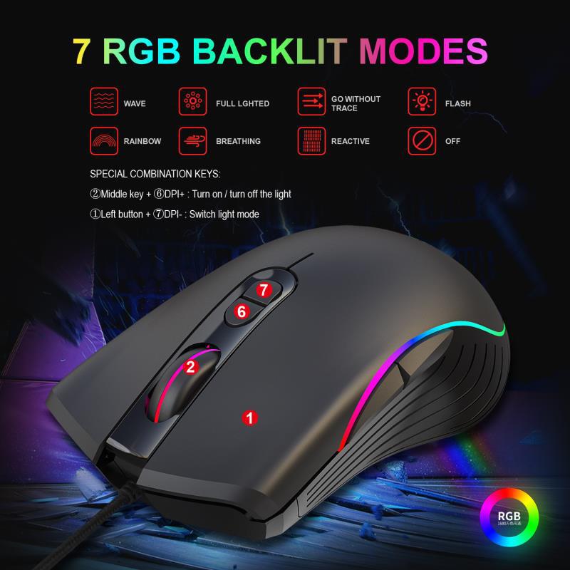 Wired RGB Gaming Mouse with Macro Programming, Glowing Optical Mouse