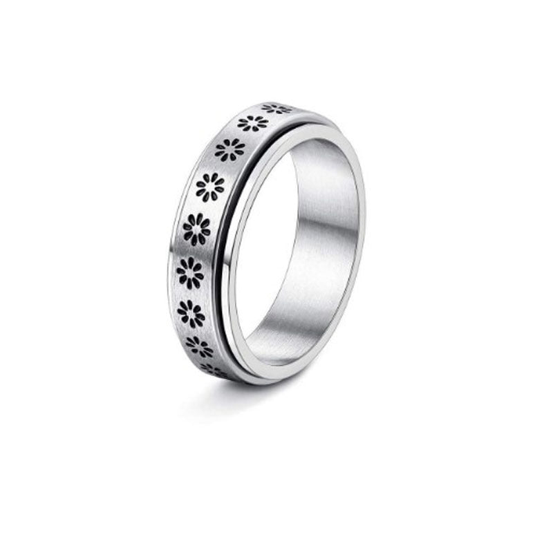 Stainless Steel Spinner Ring With Moon And Stars Design