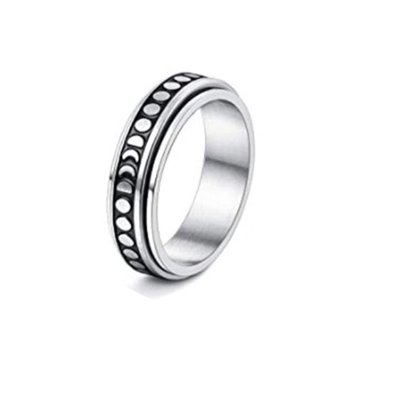 Stainless Steel Spinner Ring With Moon And Stars Design
