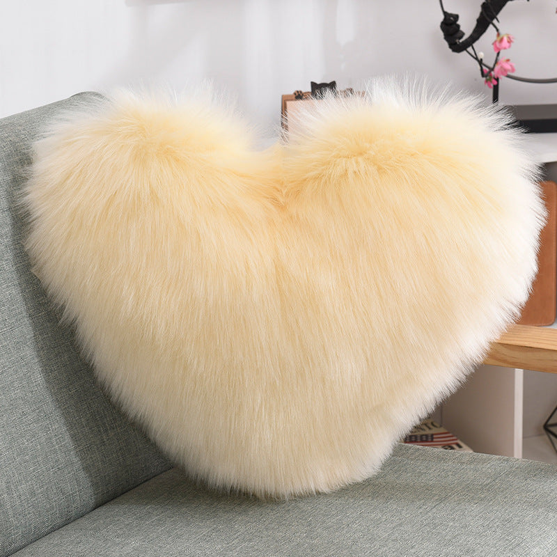 Heart Shape Plush Throw Pillow, Fluffy Shaggy Sofa Cushion