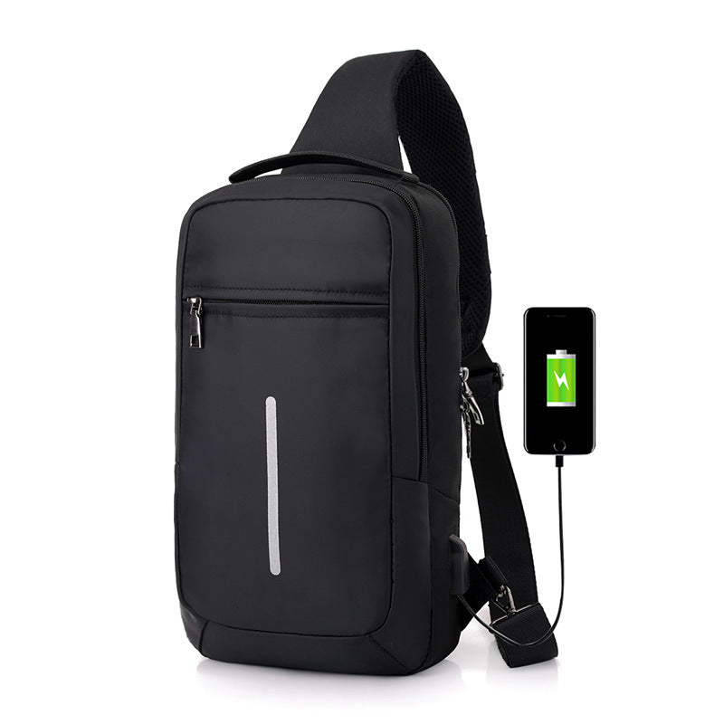 Anti-Theft USB Charging Chest Bag for Men, Polyester Crossbody Sling
