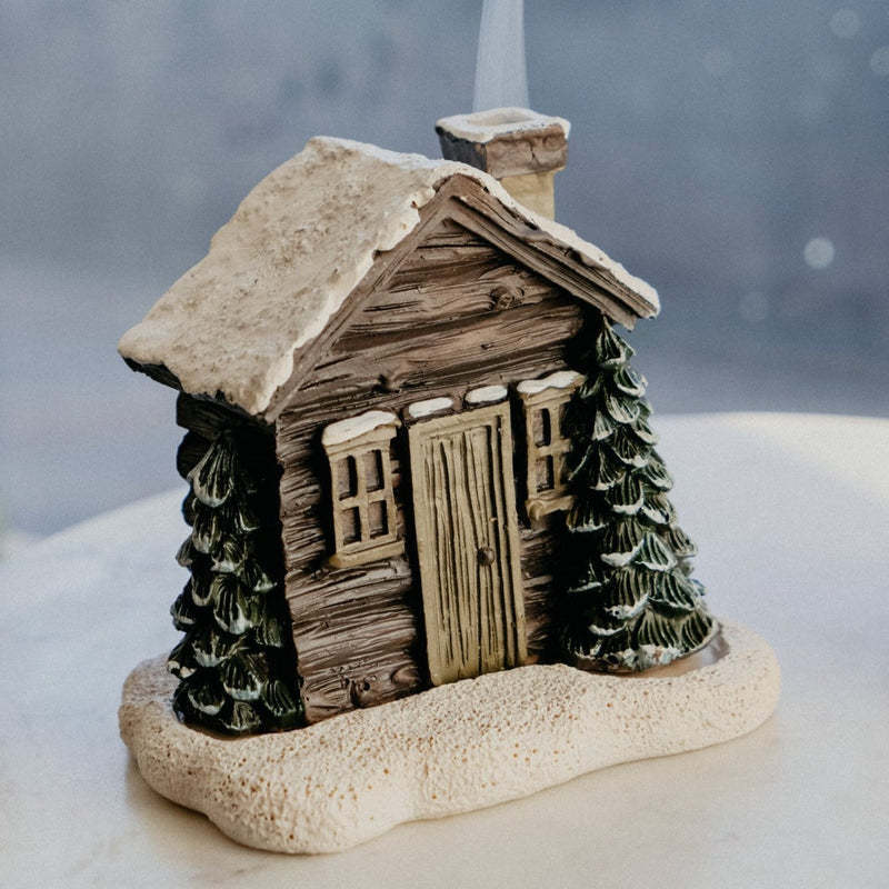 Log Cabin Incense Burner Christmas Chimney Cottage Ornament