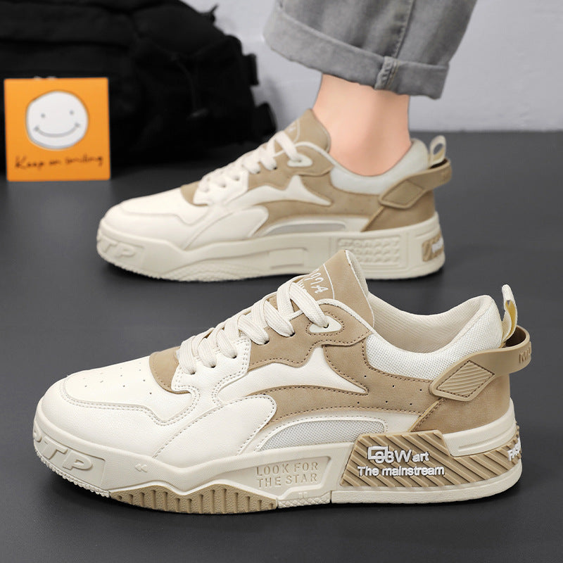Men's Breathable White Casual Leather Shoes in Black and Beige