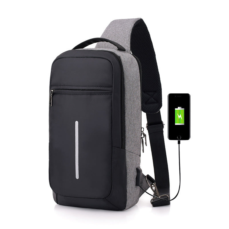 Anti-Theft USB Charging Chest Bag for Men, Polyester Crossbody Sling