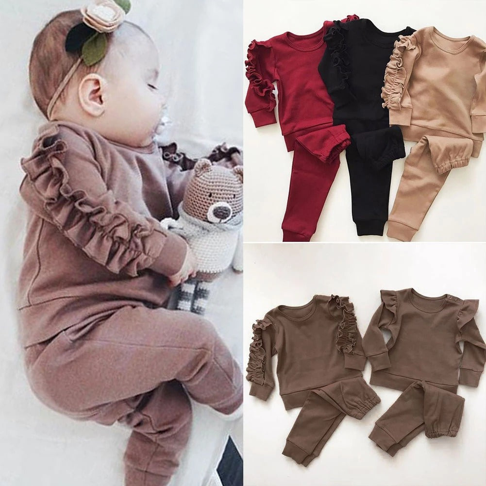 Baby Ruffle Sweatshirt and Pants Two-Piece Outfit for Autumn