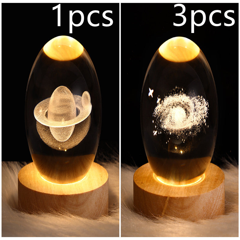 LED Galaxy Crystal Ball Night Light With Solid Wood Base