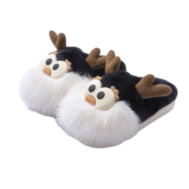 Cute Cartoon Christmas Deer Cotton Slippers Half-Wrap Style