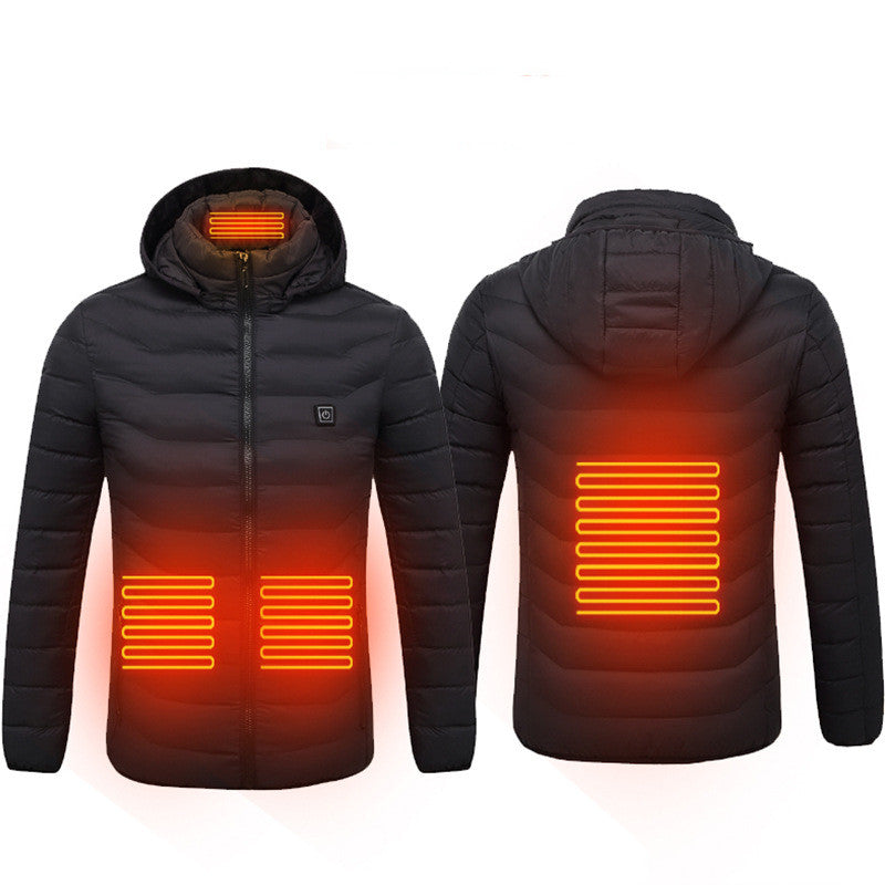 USB Heated Jacket With Removable Hood, Zip-Up Winter Coat
