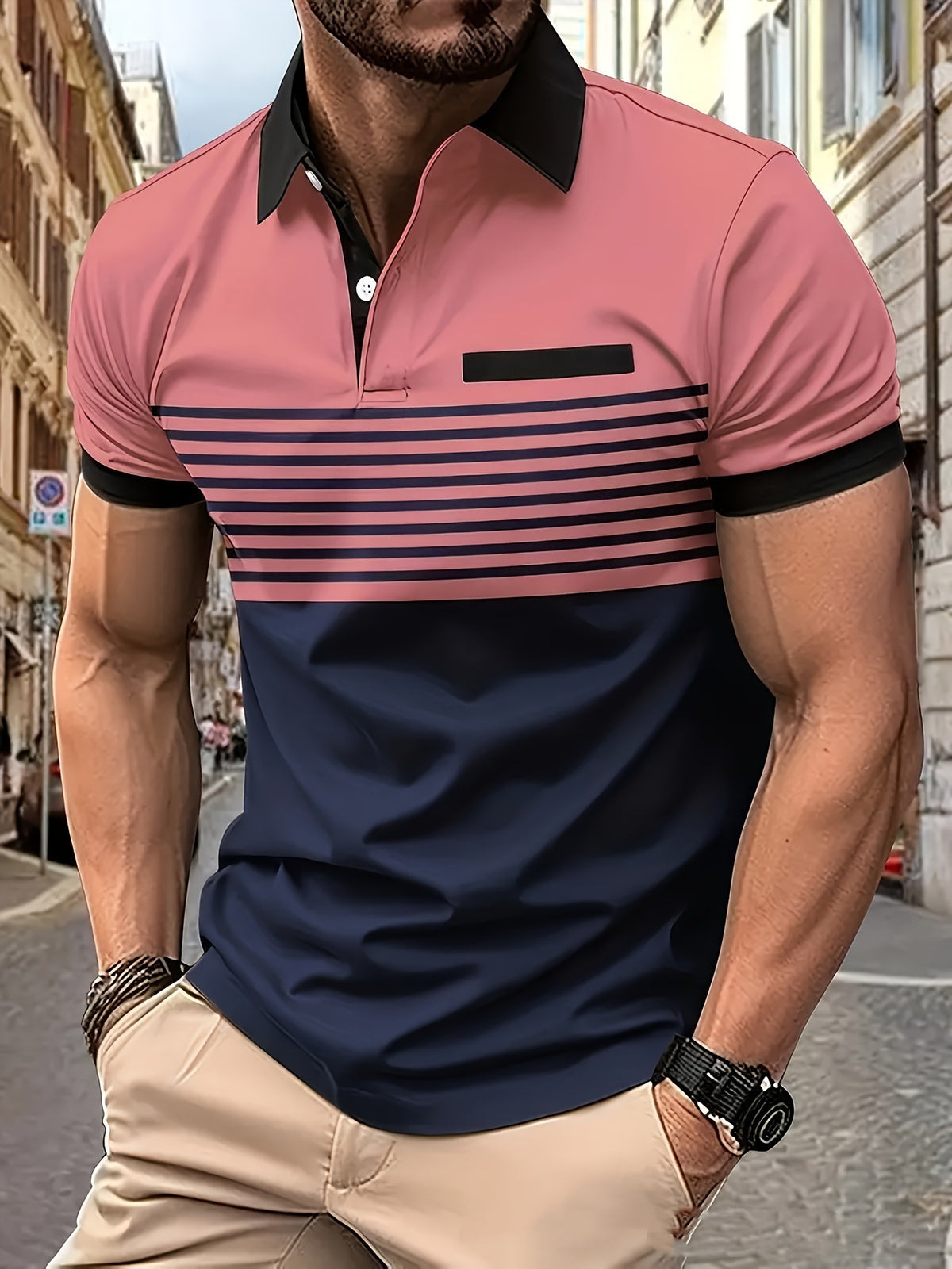 Men's Casual Striped Shirt with Chest Pocket in Thirteen Colours