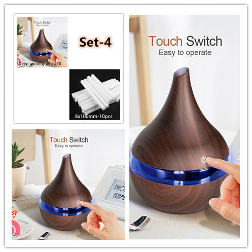 LED Essential Oil Aroma Diffuser with Wood Grain Finish and USB Power
