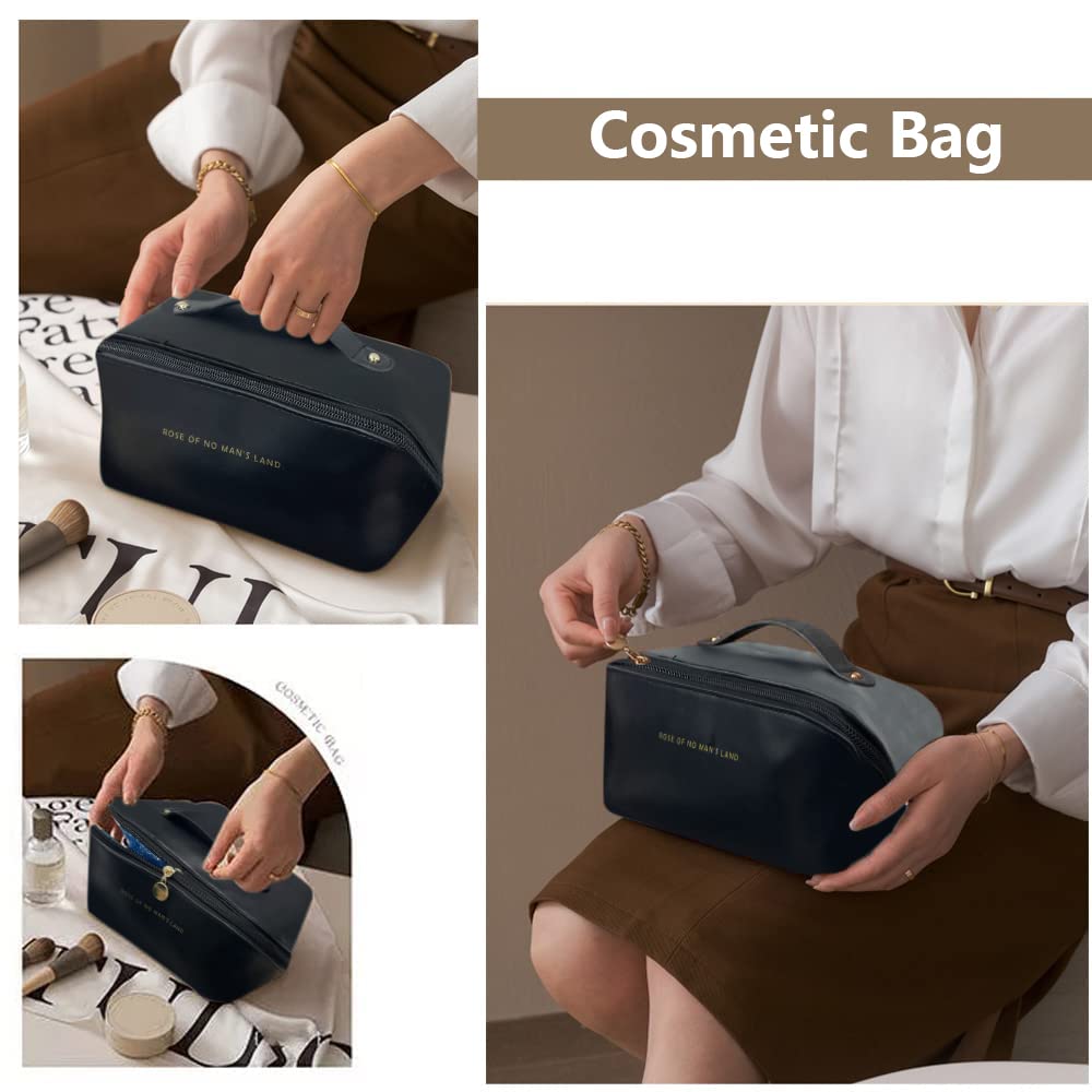 Large Capacity Women's Travel Cosmetic Bag In Soft Leather