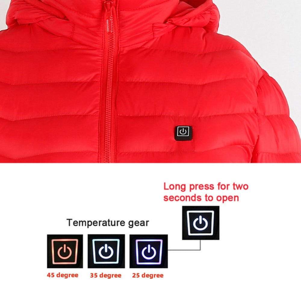 USB Heated Jacket With Removable Hood, Zip-Up Winter Coat