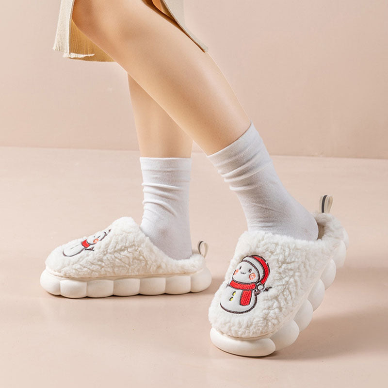 Cute Snowman Plush Slippers with Thick Anti-Slip Sole