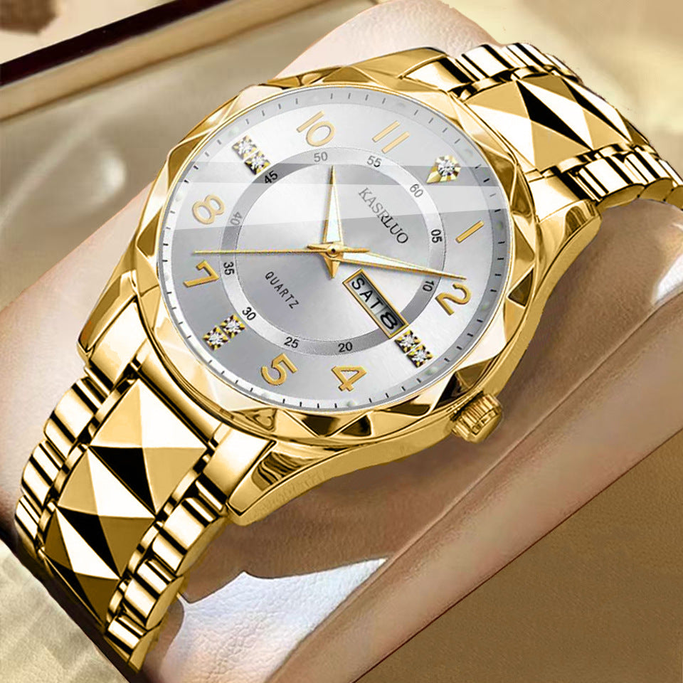 Men's Dual Calendar Luminous Quartz Watch, Waterproof