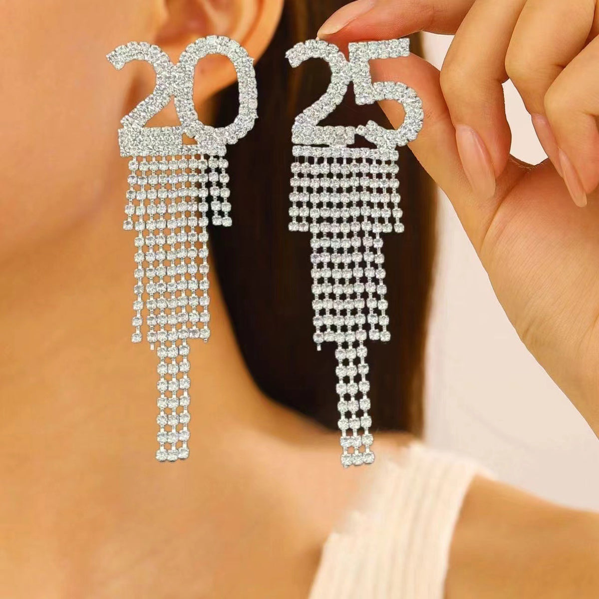Digital Rhinestone Letter Earrings for New Year Parties