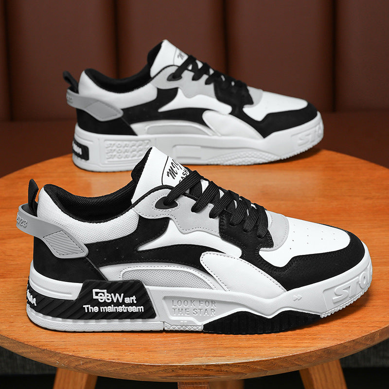Men's Breathable White Casual Leather Shoes in Black and Beige