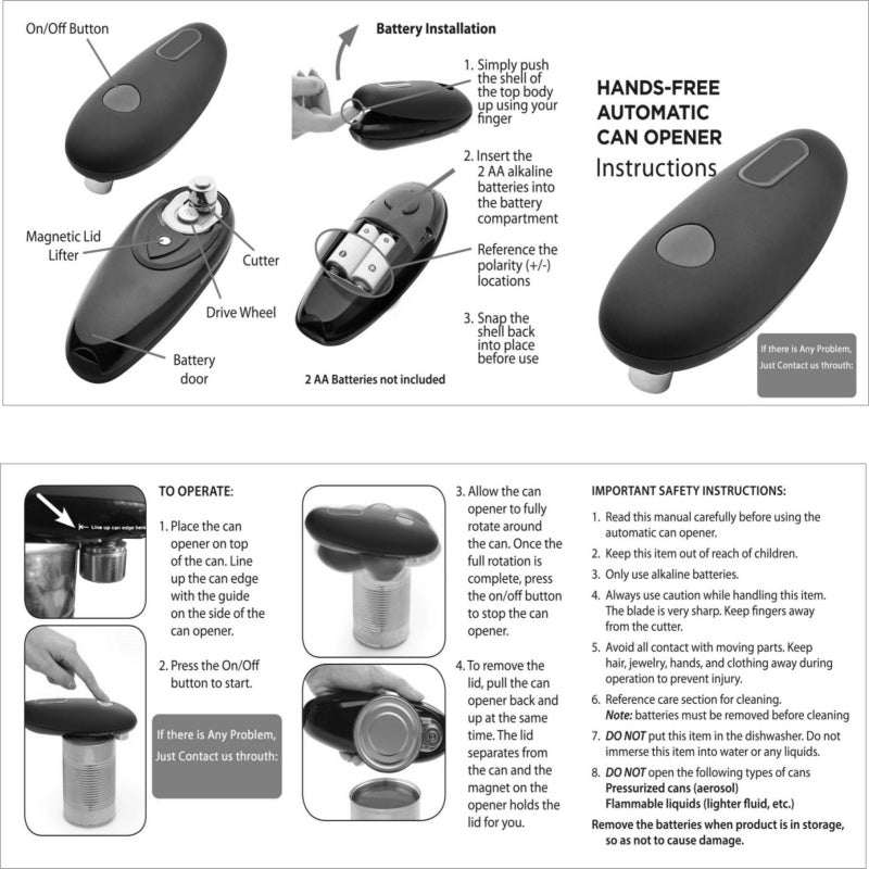 Electric Can Opener With One-Touch Hands-Free Operation