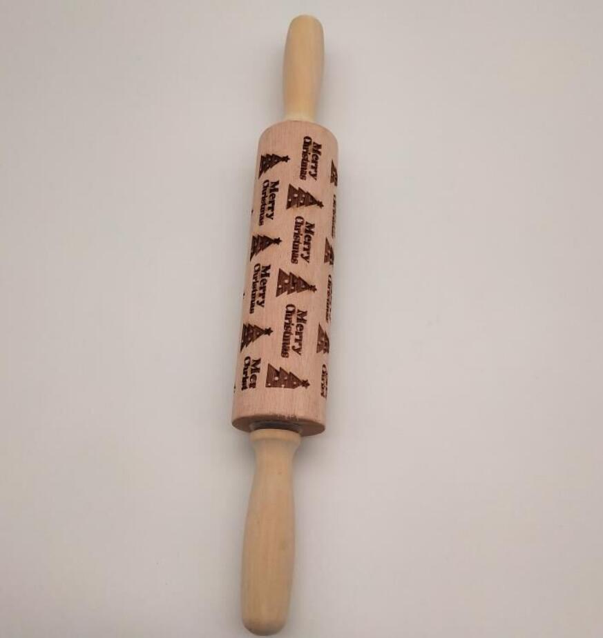Wooden Christmas Embossing Rolling Pin for Cookies and Dough
