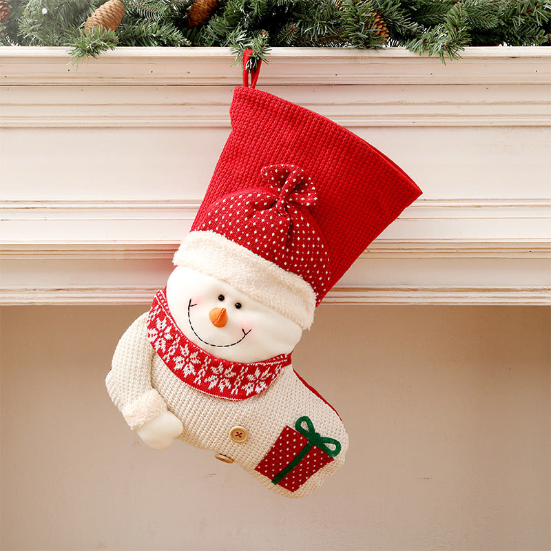 Large Red and White Knitted Christmas Stocking for Fireplaces