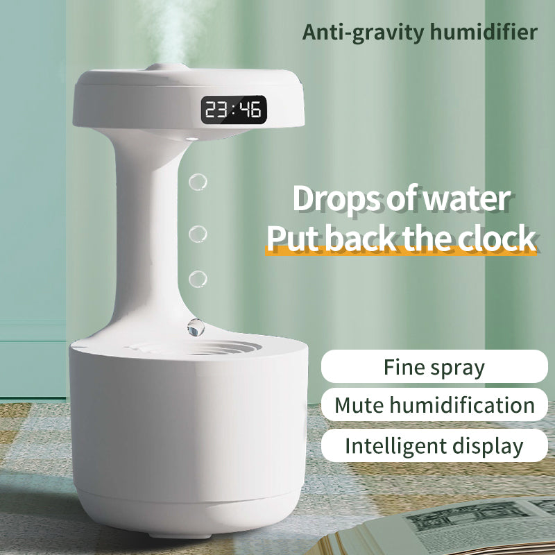Anti-Gravity Humidifier with Clock and Water Drop Backflow