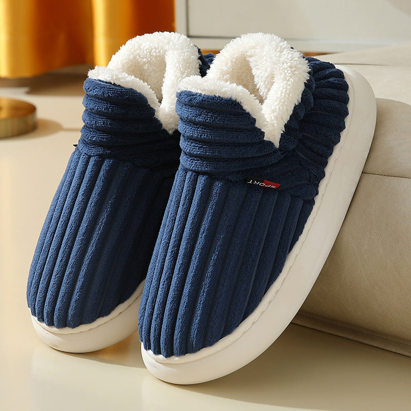 Women's Winter Plush Home Slippers with Striped Soft Sole
