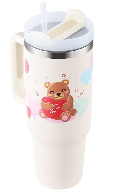 40oz Insulated Tumbler With Handle And Straw, Leakproof Lid