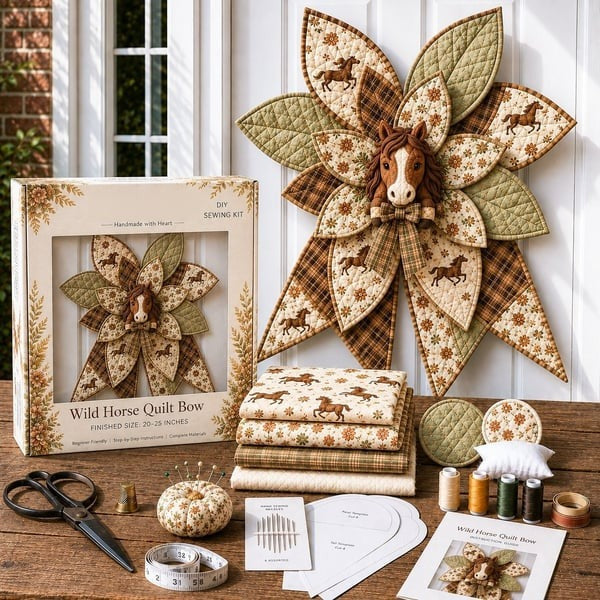 DIY Oversized Quilted Bow Sewing Kit, Fabric Craft Set