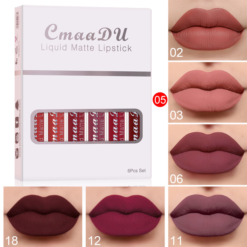 Set of 6 Matte Non-Stick Cup Lipsticks, Long-Lasting and Waterproof