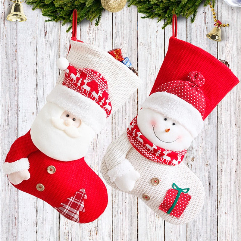 Large Red and White Knitted Christmas Stocking for Fireplaces
