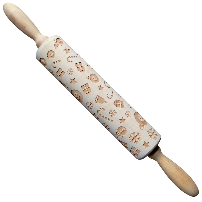 Wooden Christmas Embossing Rolling Pin for Cookies and Dough