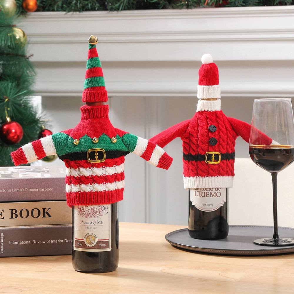 Christmas Knitted Wine Bottle Sweater Cover for Dinner Tables