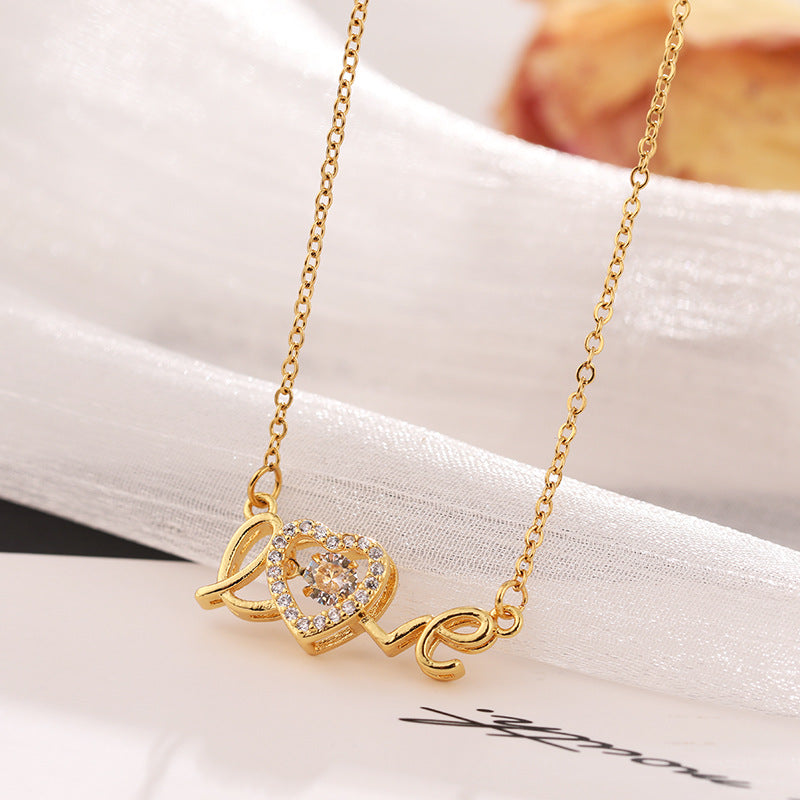 Gold Titanium Steel Clavicle Chain Necklace, Valentine's Gift