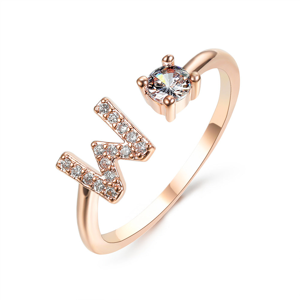Adjustable Initial Letter Ring In Gold, Silver Or Rose Gold