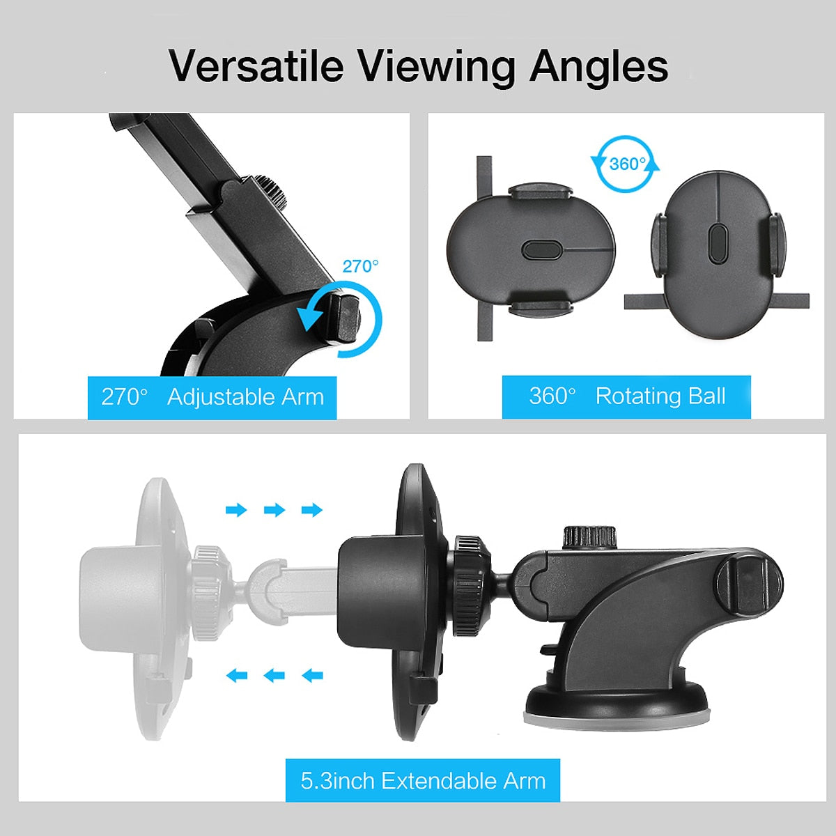 Telescopic Car Phone Holder with Long Rod and Suction Cup