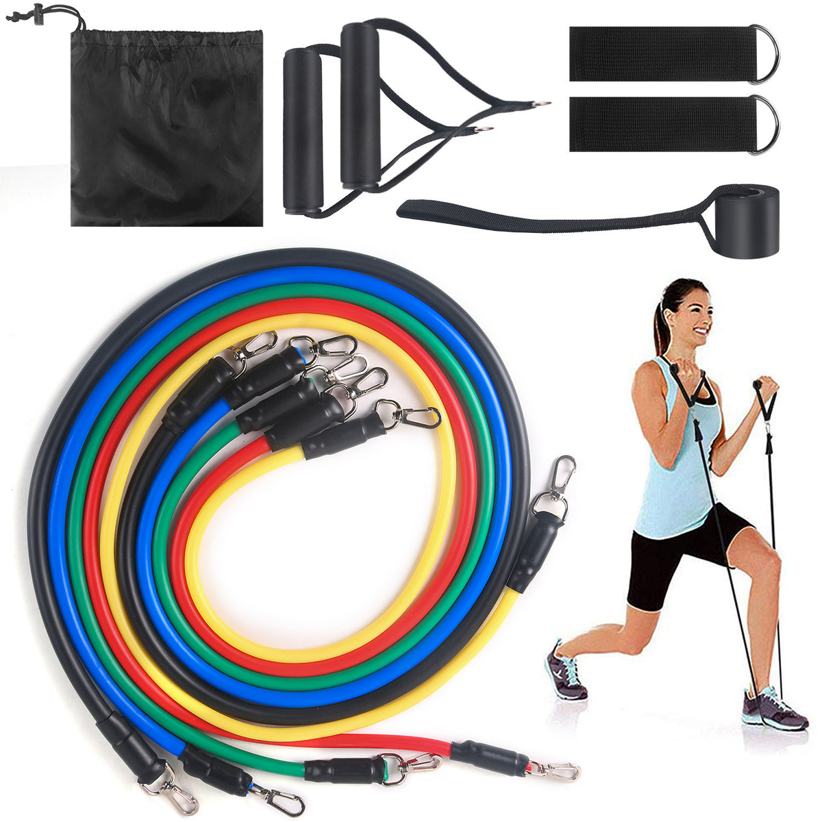Resistance Band Set with Handles, Elastic Rally Rope for Home Workouts
