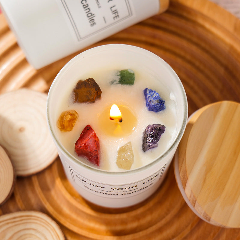 Natural Crystal Stone Soy Wax Candle Gift Box with Rough Stone
