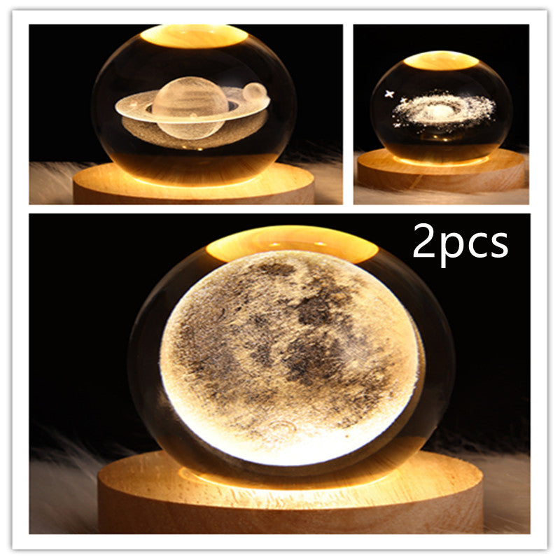 LED Galaxy Crystal Ball Night Light With Solid Wood Base