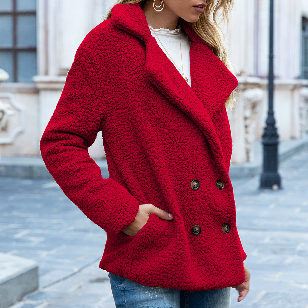 Women's Loose Fluffy Lapel Coat With Buttons, Winter Cardigan