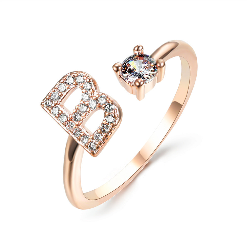 Adjustable Initial Letter Ring In Gold, Silver Or Rose Gold