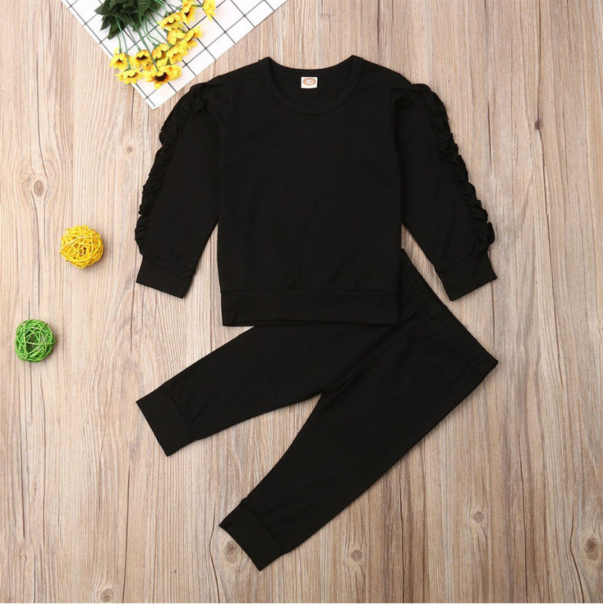 Baby Ruffle Sweatshirt and Pants Two-Piece Outfit for Autumn