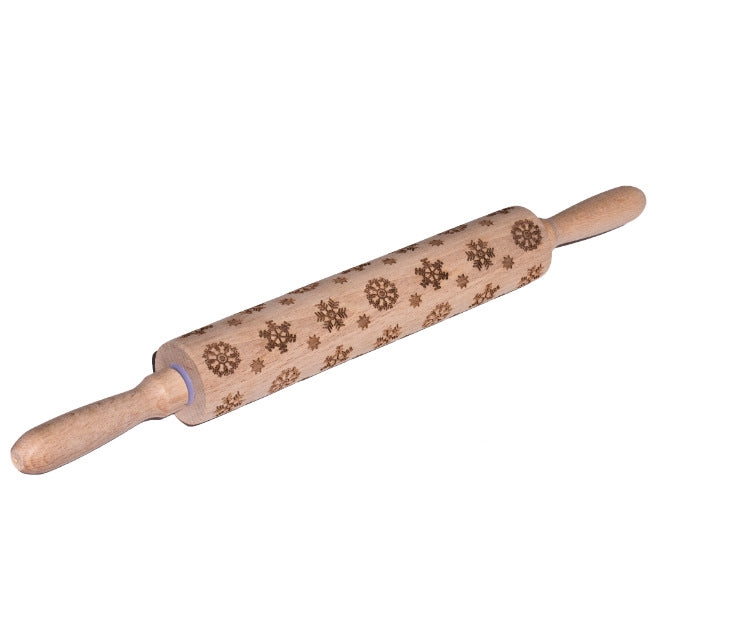 Wooden Christmas Embossing Rolling Pin for Cookies and Dough