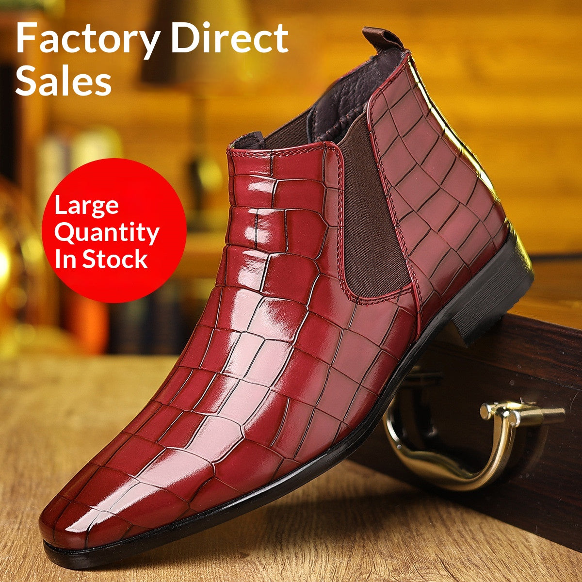 Men's Elegant Leather Shoes with Plaid Pattern in Six Colours