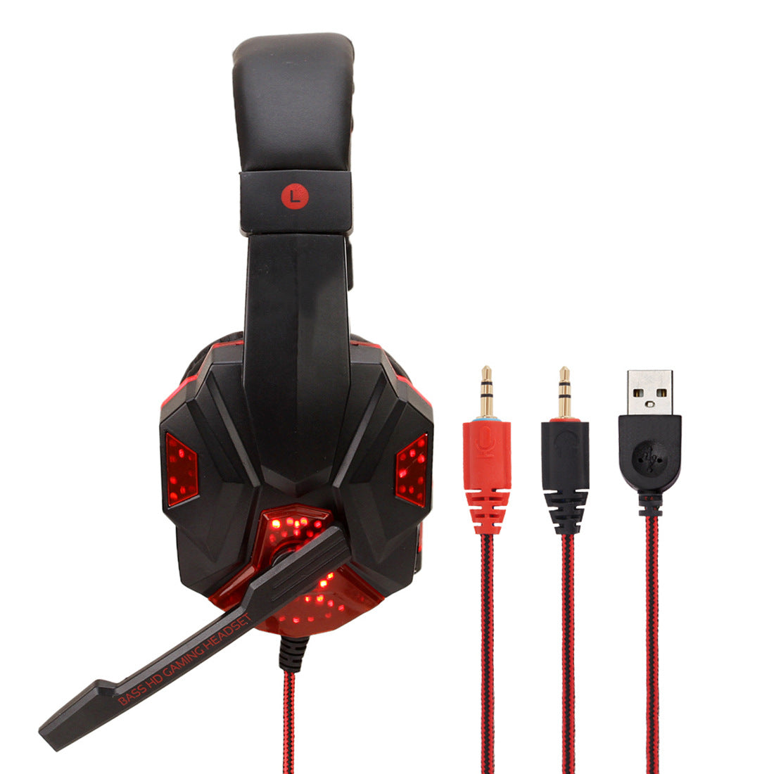 Wired Gaming Headphones with LED Lights, Over-Ear Headset for PC